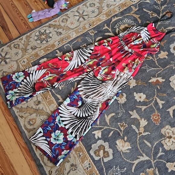 Clover Canyon Floral Wallpaper Jumpsuit Multicolor abstract High Neck Halter - Picture 5 of 9